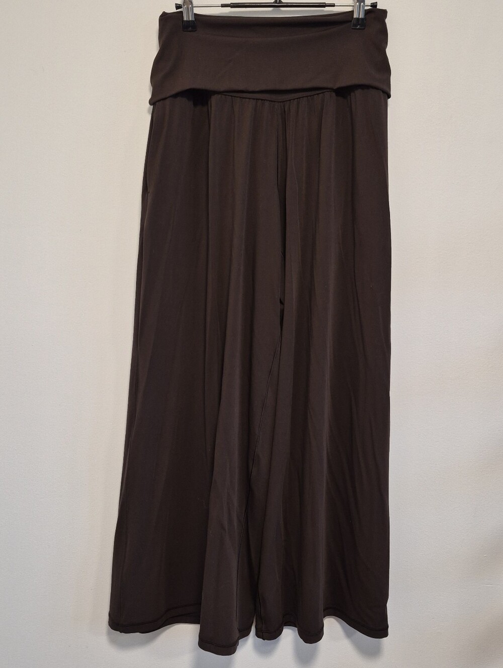 Aerie Real Me Foldover Super Wide Leg Pant Chocolate Brown Stretchy Women's Sz S - Picture 4 of 11